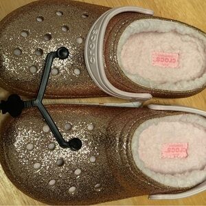 CROCS glitter rose gold and lined NWT